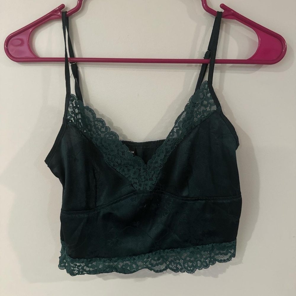 Dark Green Lace Trim Cami Top